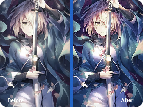 Anime Female with Samurai Sword before and after Anime Enhancer Used