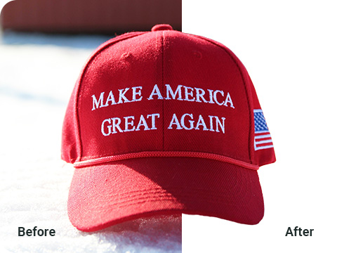 Red Make America Great Again (MAGA) Hat with a Before and After White Background